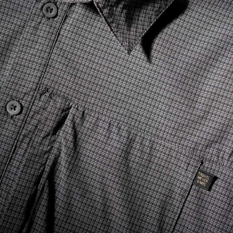男款彈性多日登山短袖襯衫 TRAVEL500 灰色