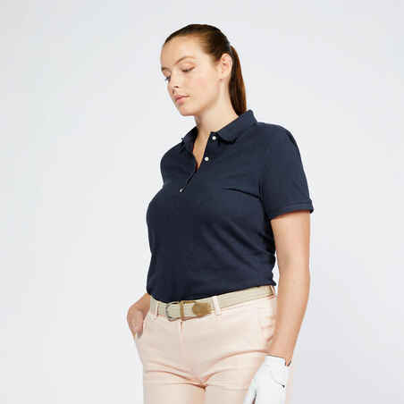 Moteriški trumparankoviai golfo polo marškinėliai „MW500“, tamsiai mėlyni