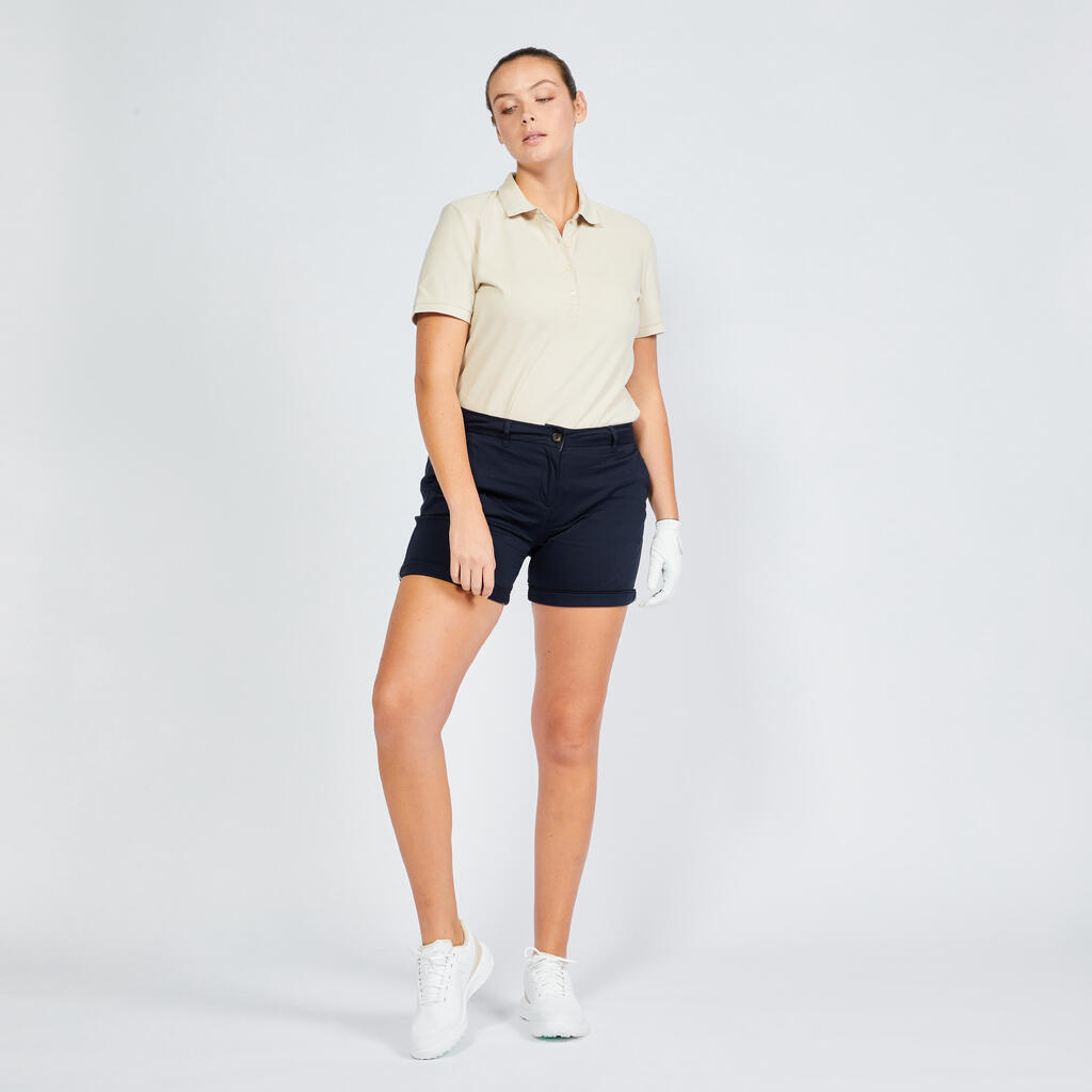 Playera de golf tipo polo de manga corta verde esmeralda para mujer MW500