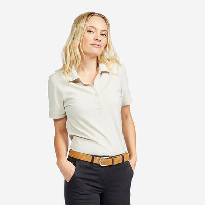 Golfpolo voor dames mw500 korte mouwen lichtbeige