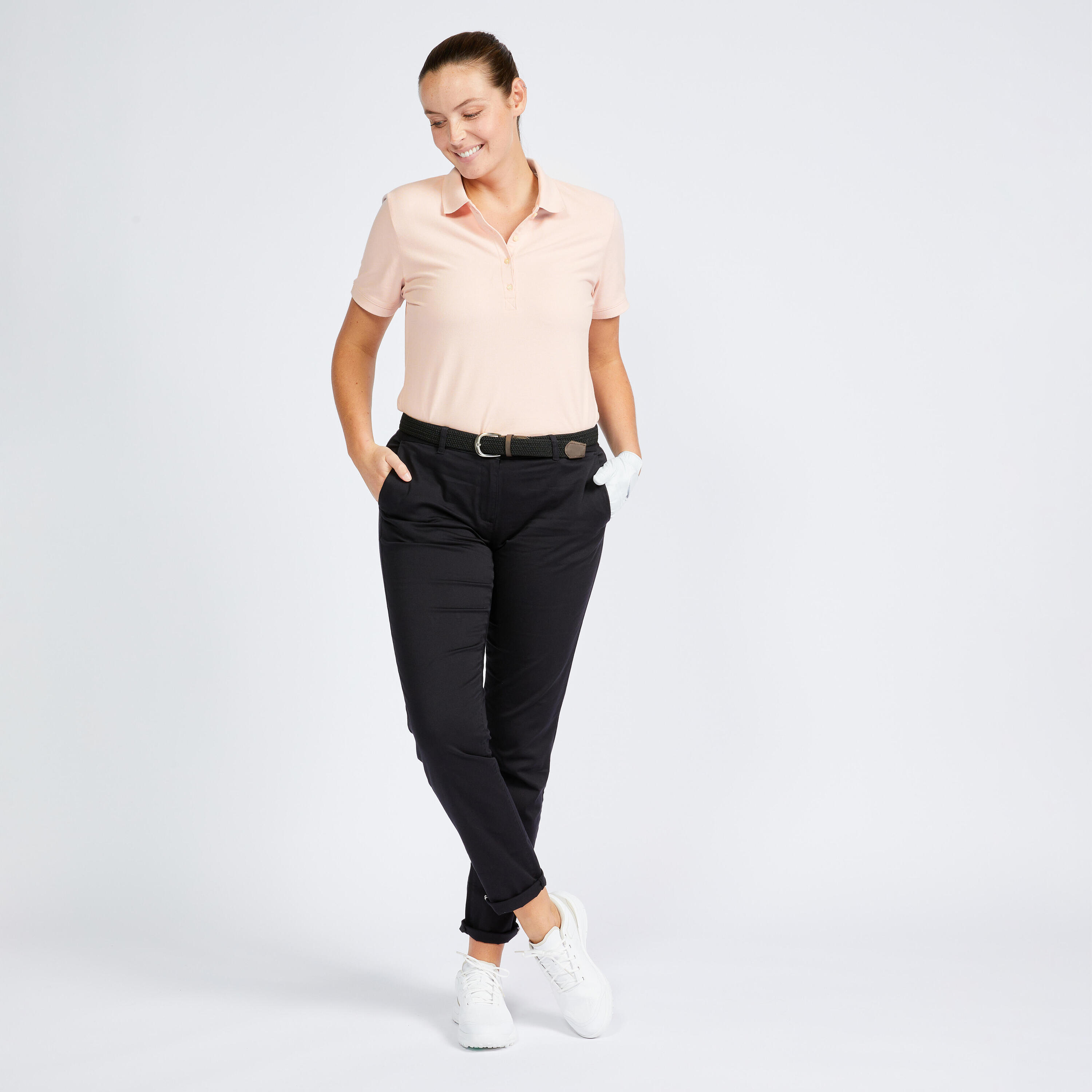 Women's golf short-sleeved polo shirt - MW500 pale pink 2/6