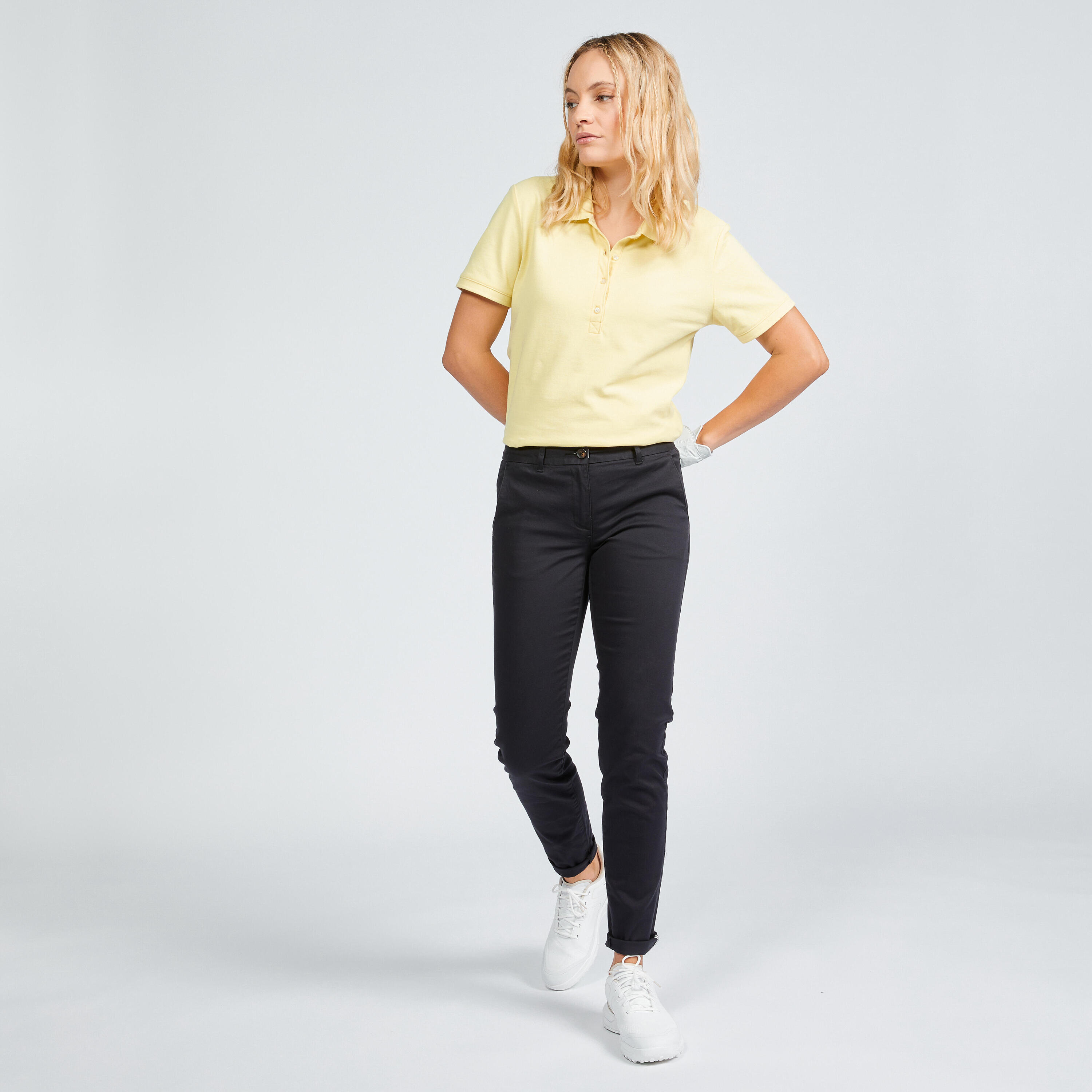 Women's golf short sleeve polo shirt - MW500 pale yellow 1/6