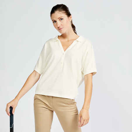 Moteriški trumparankoviai golfo polo marškinėliai „MW520“, dramblio kaulo spalvos