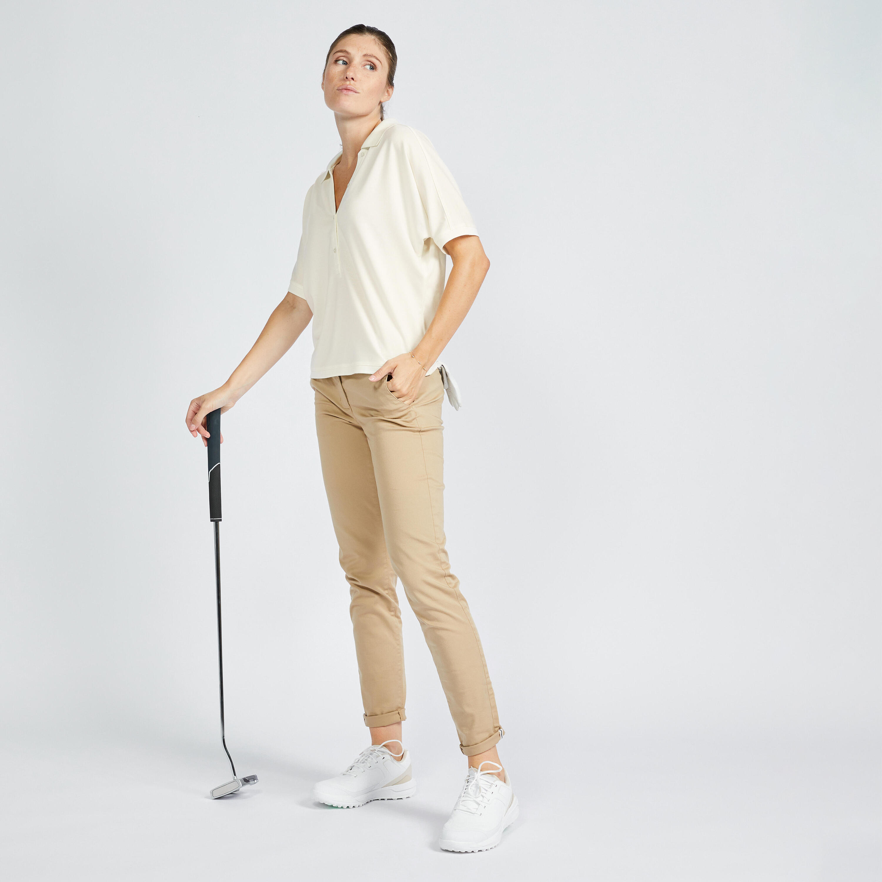 Dámské golfové polo s krátkým rukávem MW520 béžové 4/7