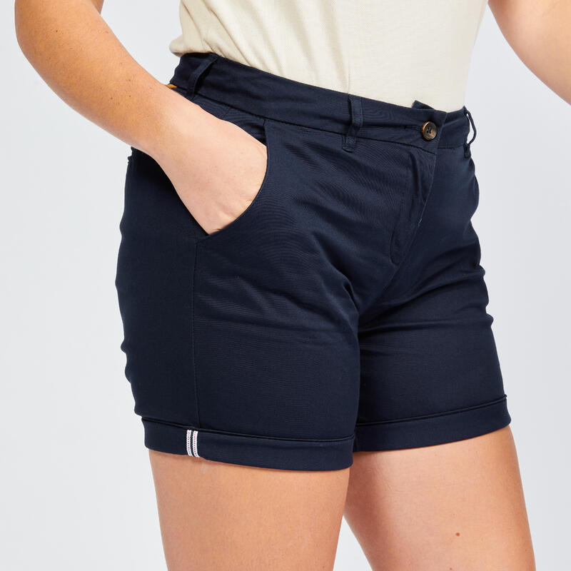 Pantalón corto chino de algodón golf Mujer - MW500 azul marino