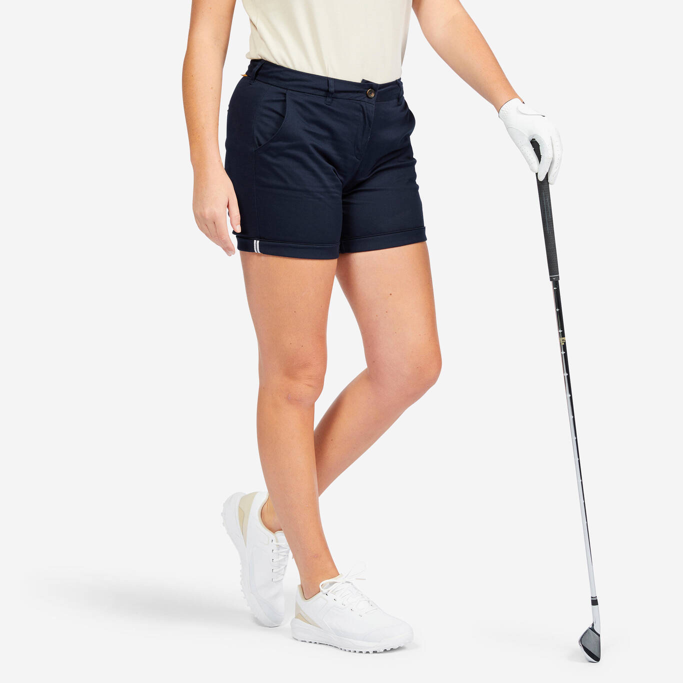 Women's golf cotton chino shorts - MW500 navy blue Women's golf cotton chino shorts - MW500 navy blue