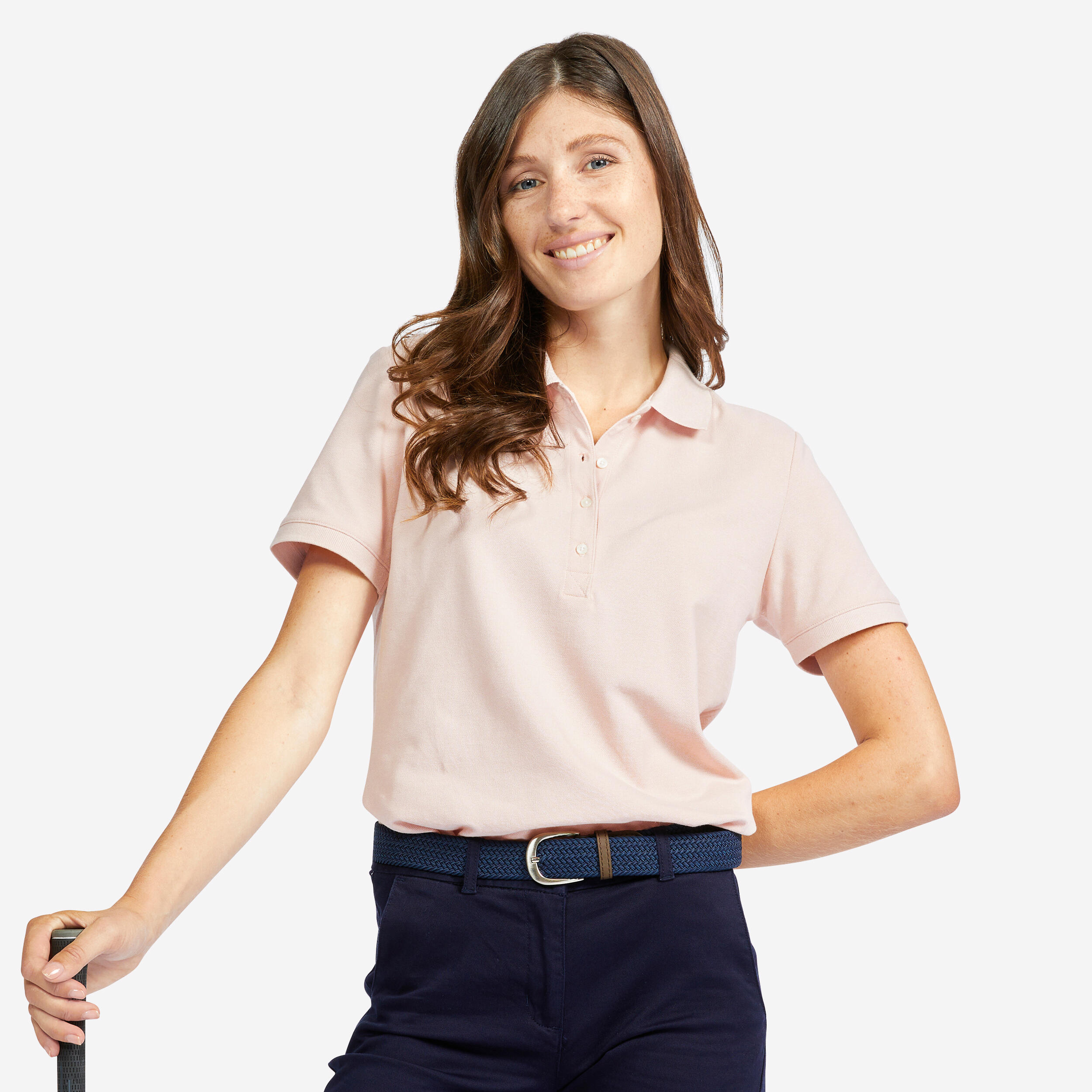 Women's golf short-sleeved polo shirt - MW500 pale pink 1/6