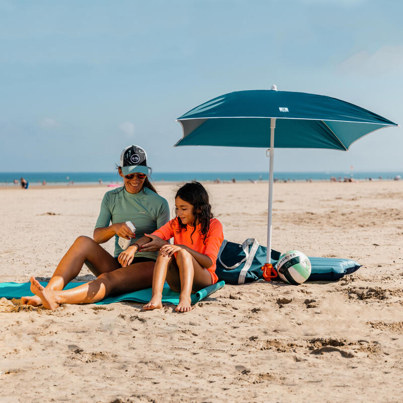Sonnenschirm Strand quadratisch UV-Schutz 50+ Ecodesign Paruv 125 mit 1,5  Plätzen blau