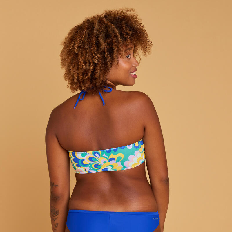 Top bikini Mujer surf bandeau relleno extraíble azul