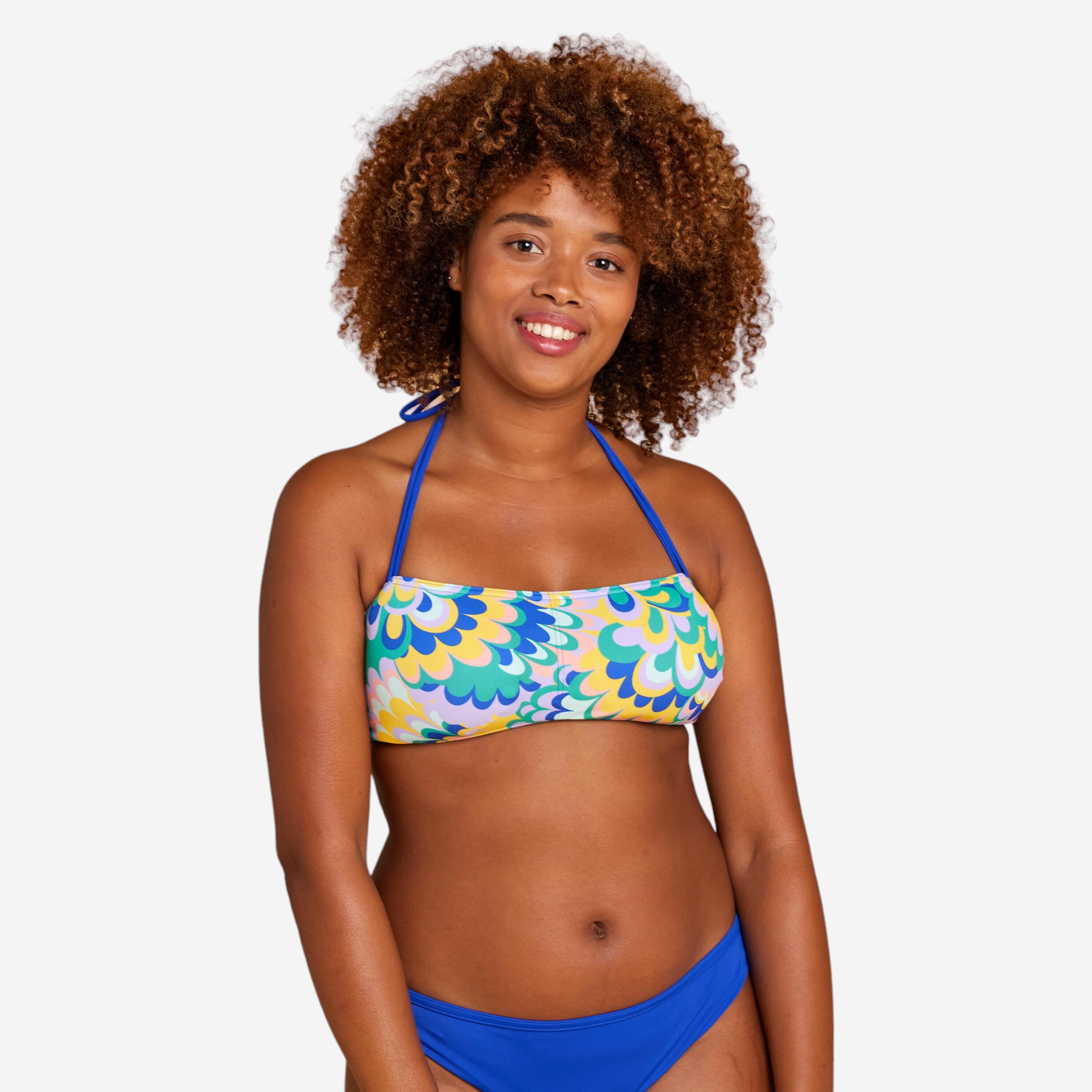Women s bandeau swimsuit top LORI FLOWY blue Decathlon