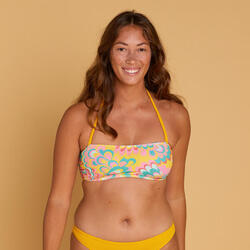 Top bikini Mujer surf bandeau relleno extraíble amarillo