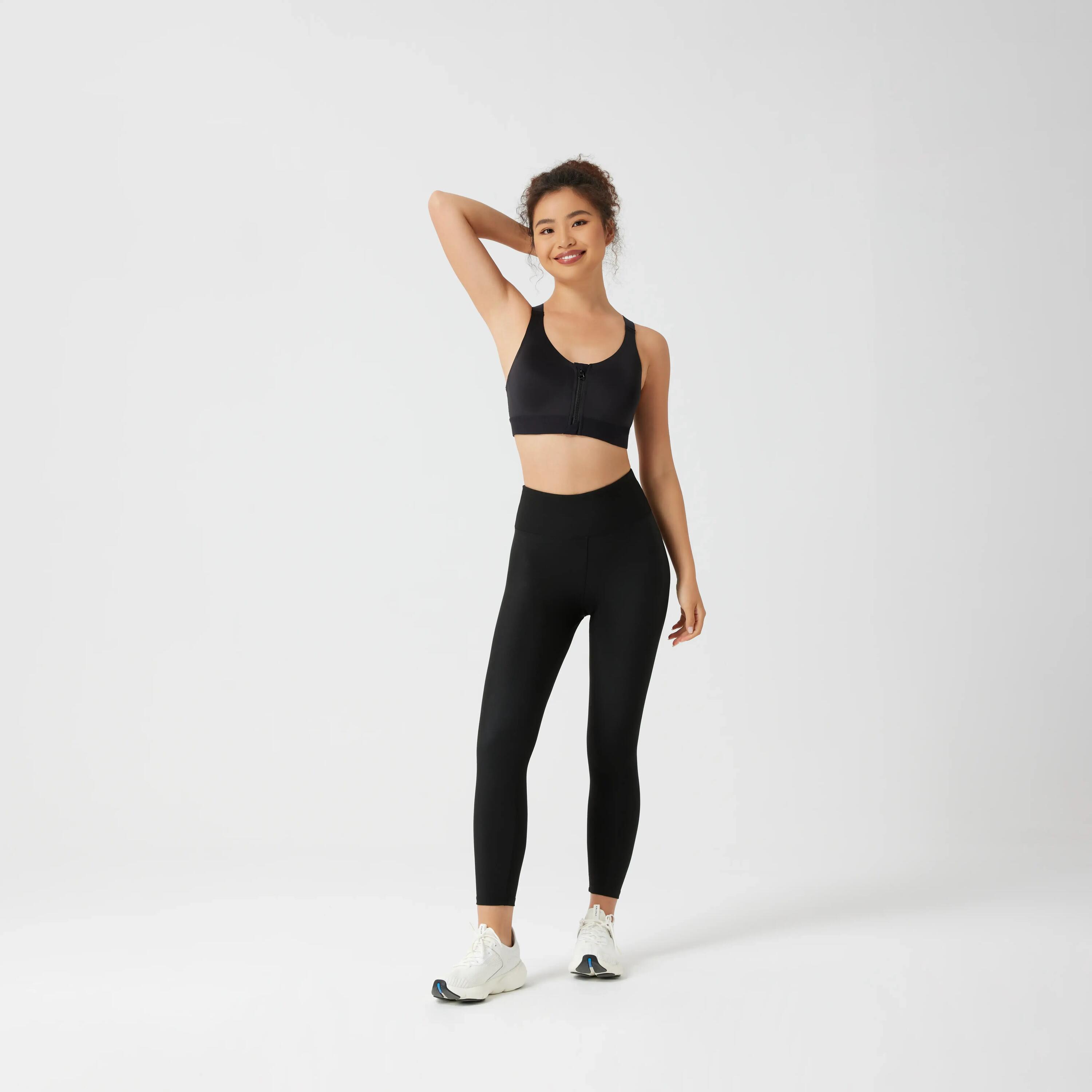 Leggings de desporto cintura subida e respiráveis mulher, preto 10/20