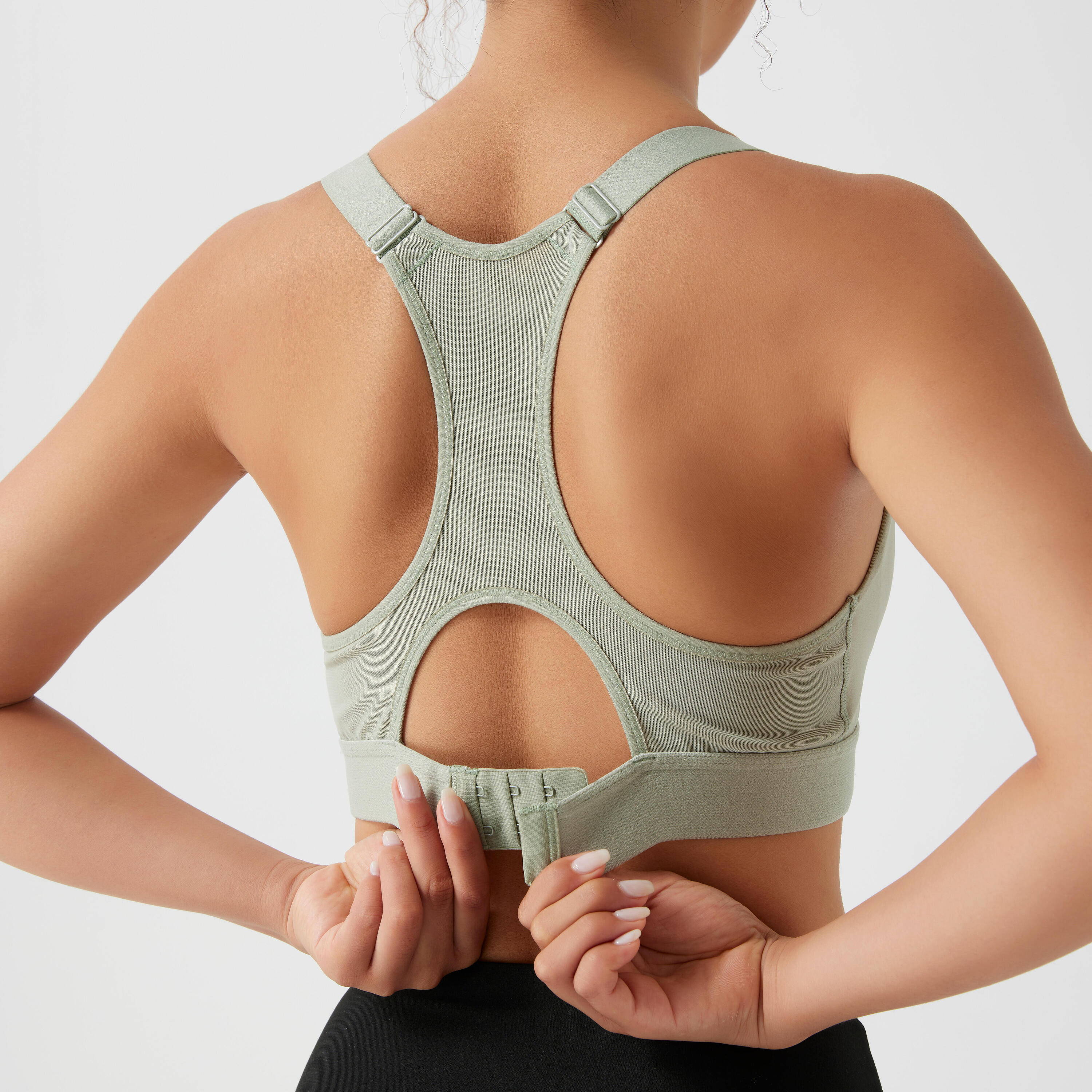 Sujetador deportivo sujeción alta espalda cruzada ajustable Mujer Domyos verde 4/7