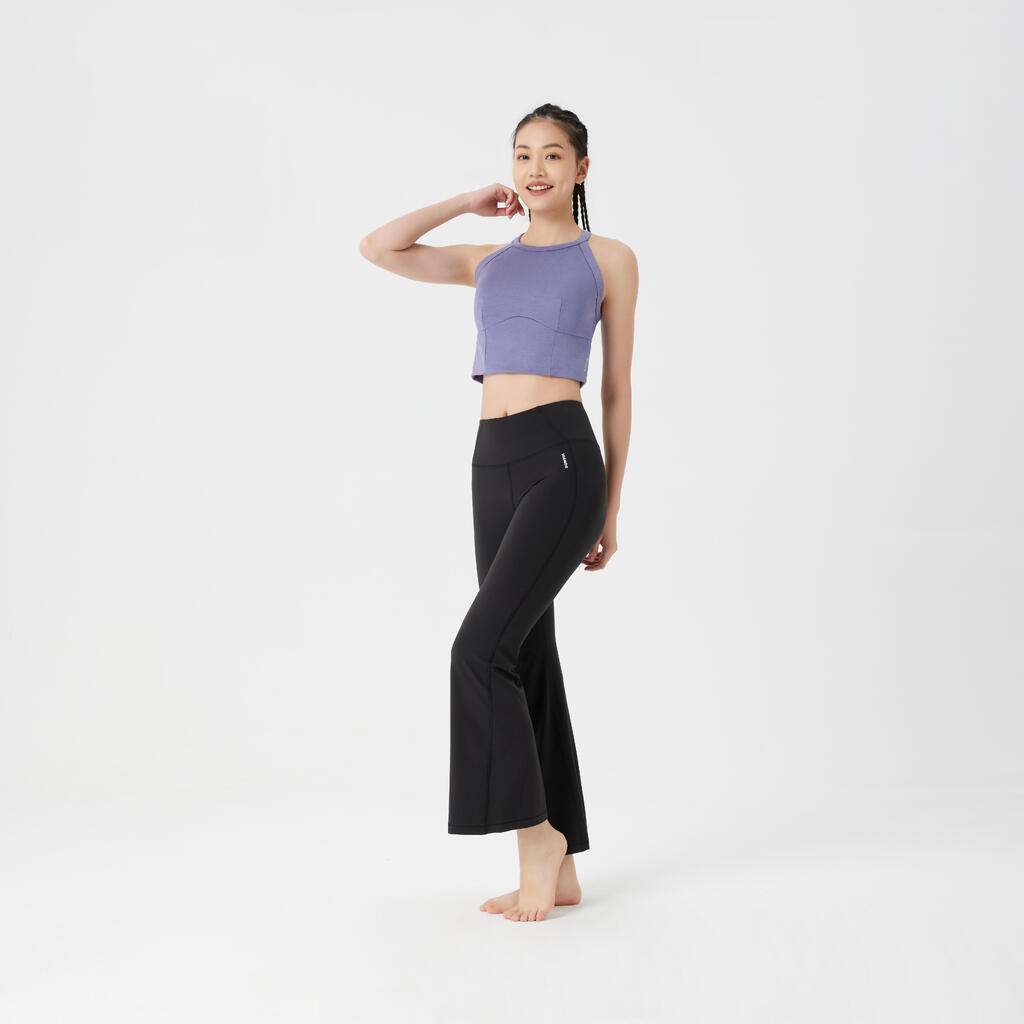 Pantalon évasé effet seconde peau de yoga, violet
