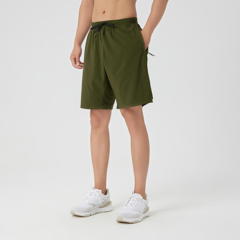 拉鍊口袋透氣健身短褲－綠色