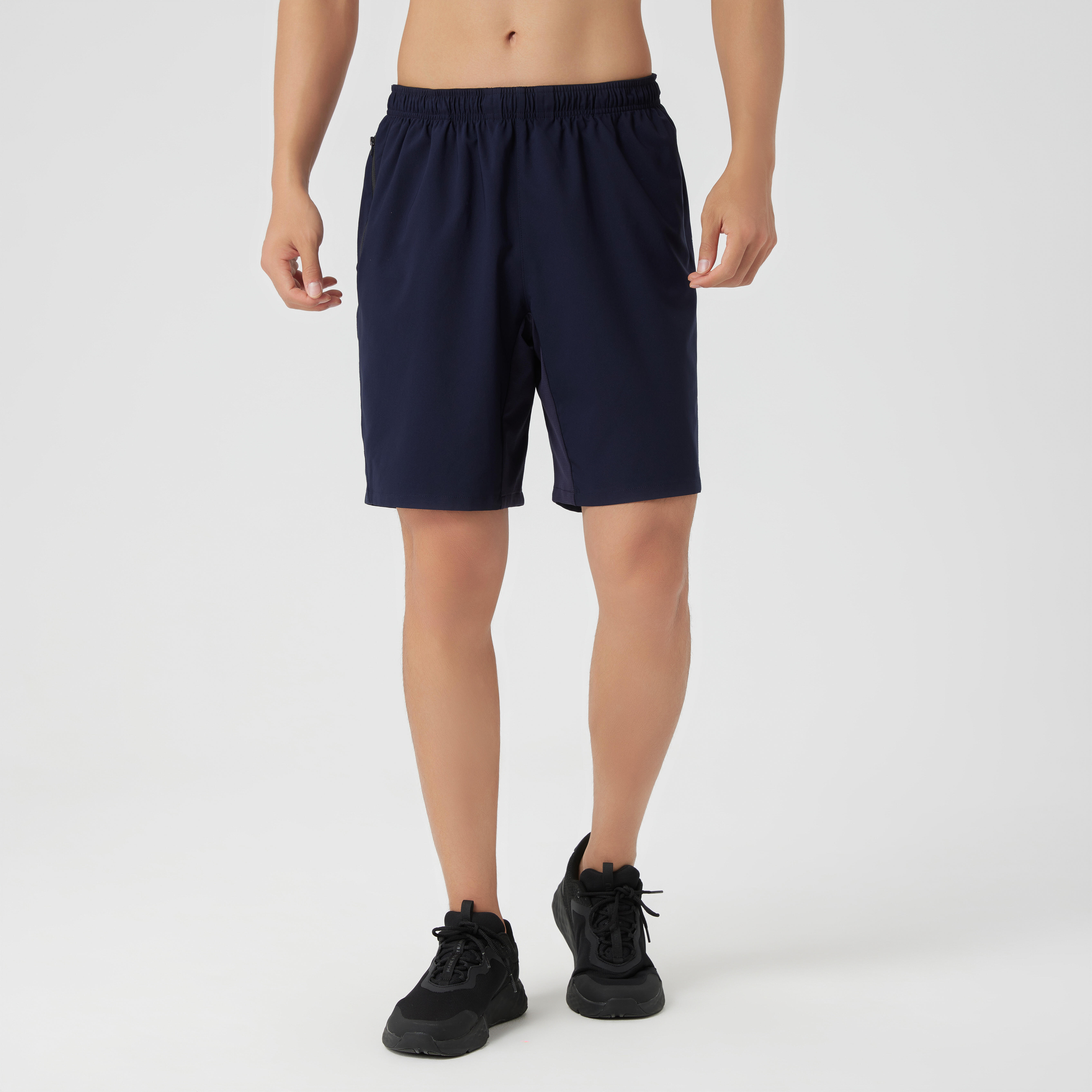 Men Sports Gym Shorts Polyester With Zip Pockets - Blue/Black