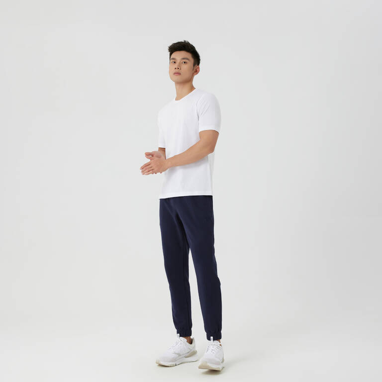 Men's Short-Sleeved Straight-Cut Crew Neck Cotton Fitness T-Shirt 540 - White