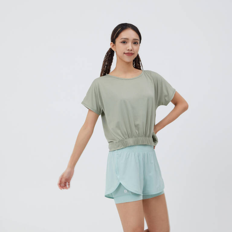 T-Shirt Kebugaran Cropped Longgar - Hijau