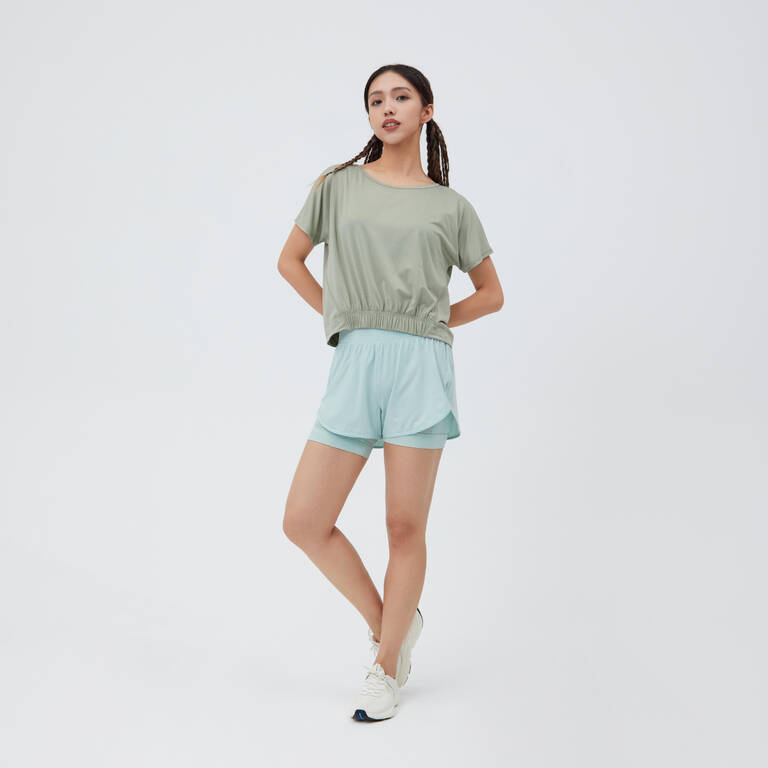 T-Shirt Kebugaran Cropped Longgar - Hijau