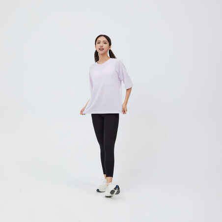 Camiseta de fitness manga tres cuartos y amplia para Mujer Domyos 520 lila