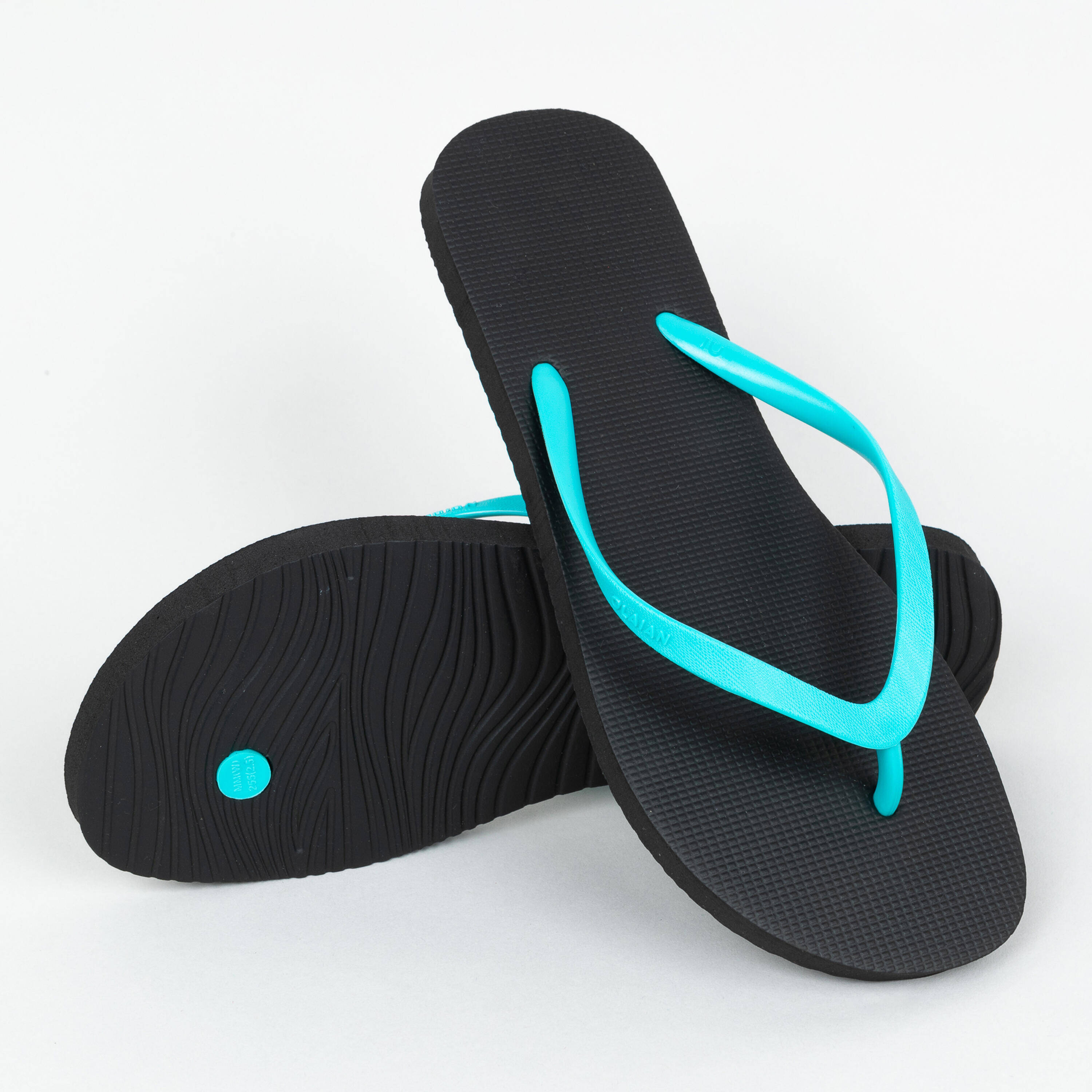 Women Slippers or Flip Flops 100 Turquoise and Black -  2