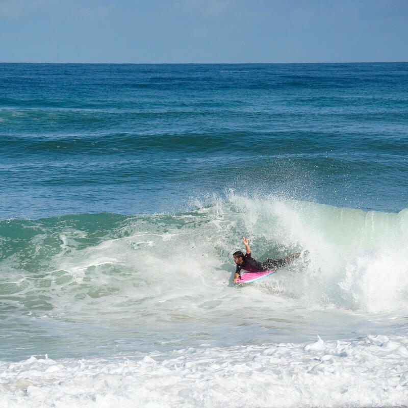 Bodyboard adulto 500 leash rosa blanco