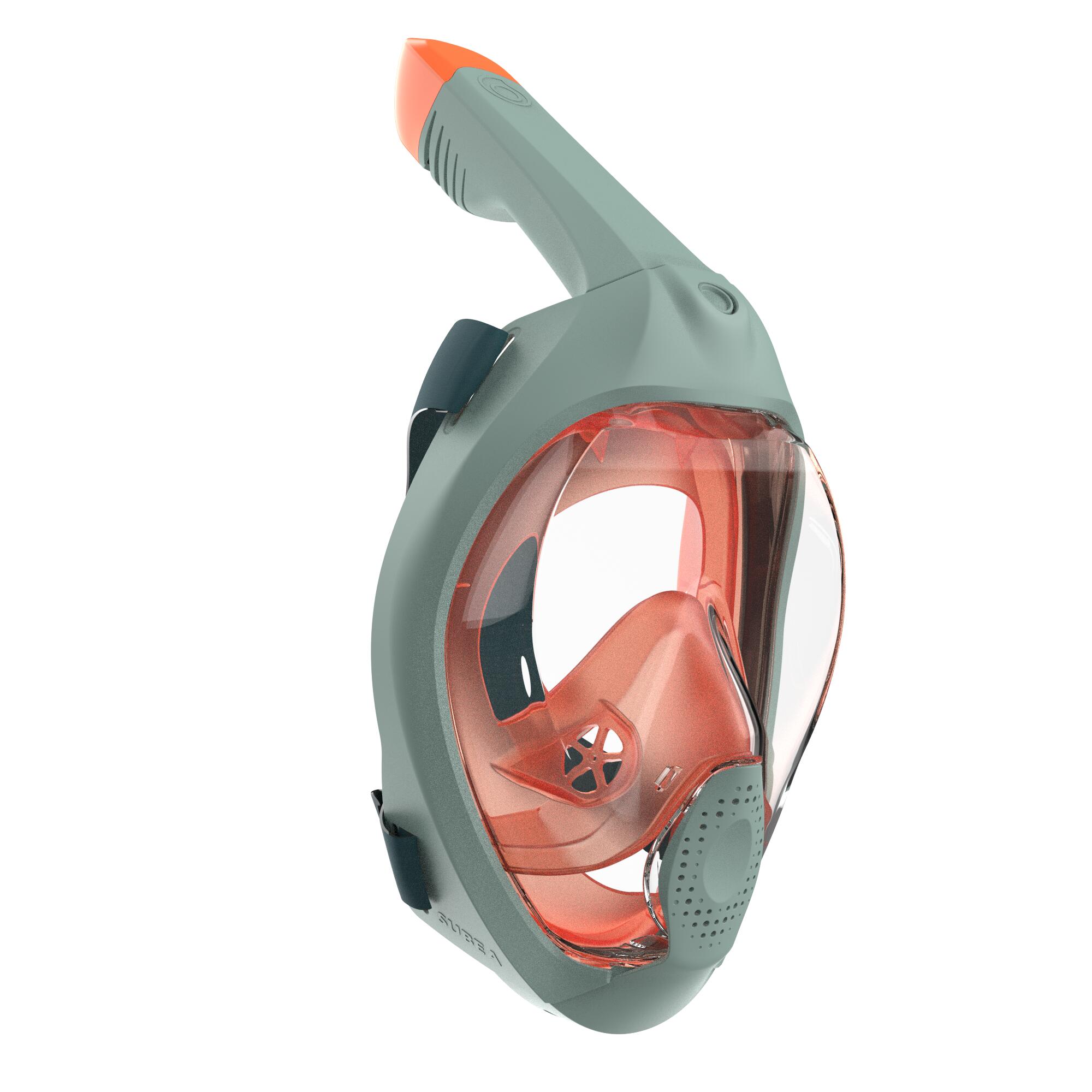 Masque snorkeling surface easybreath + valve acoustique > 10 ans - Kaki orange 14/17