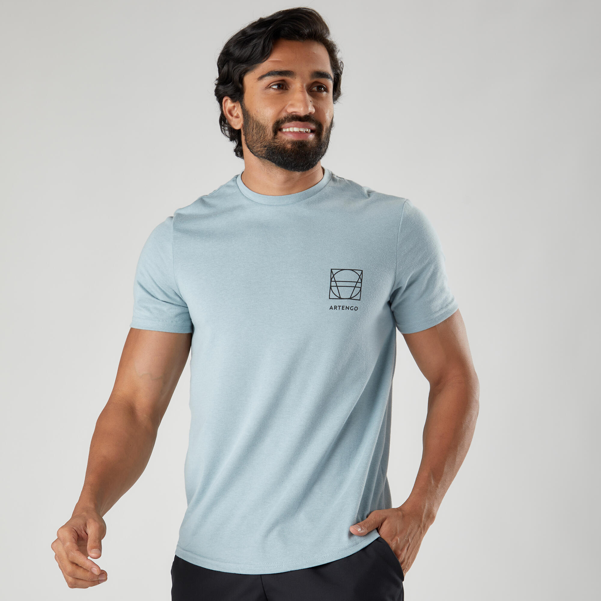 TEE SHIRT DE TENNIS HOMME TTS 900 LIGHT NOIR BLEU TURQUOISE - Decathlon