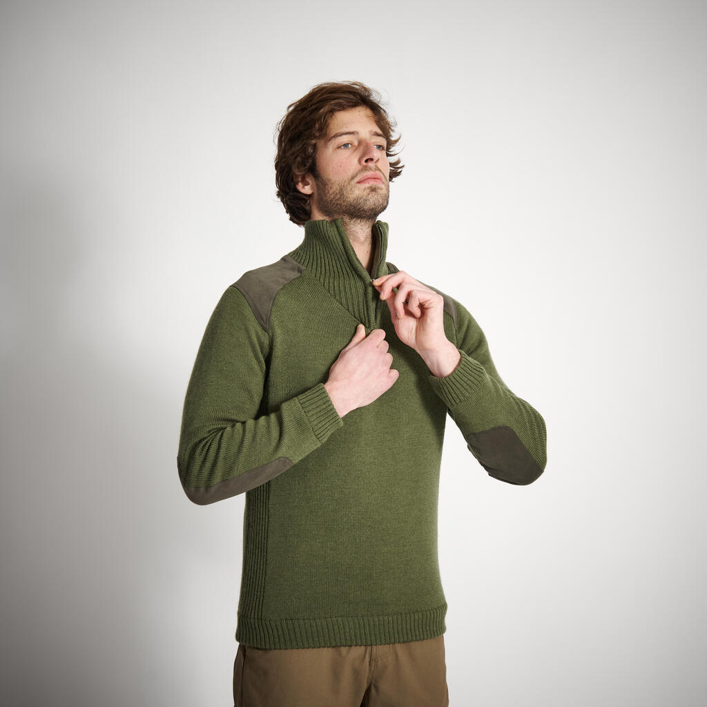 Vēja necaurlaidīgs vilnas pulovers, zaļš