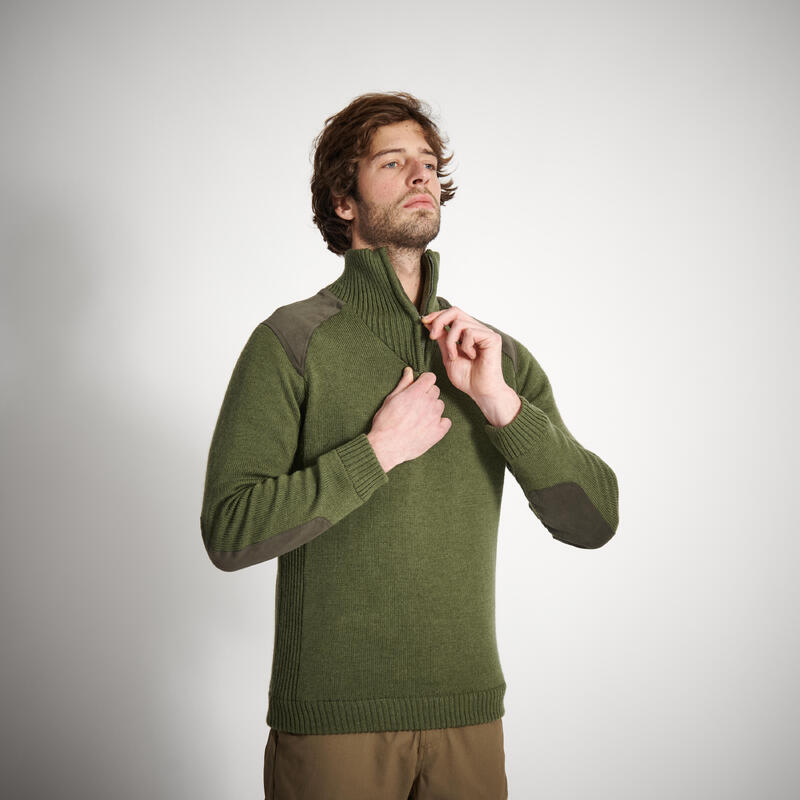 Lovecký vlněný svetr větruodolný 900 zelený 