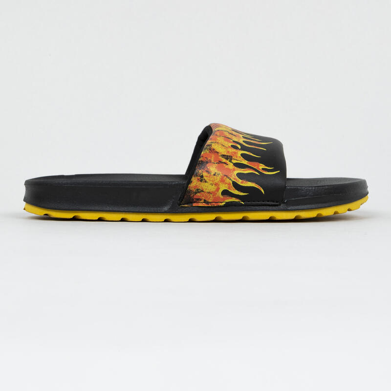 Surfslippers voor jongens 550 zwart met vlammenprint