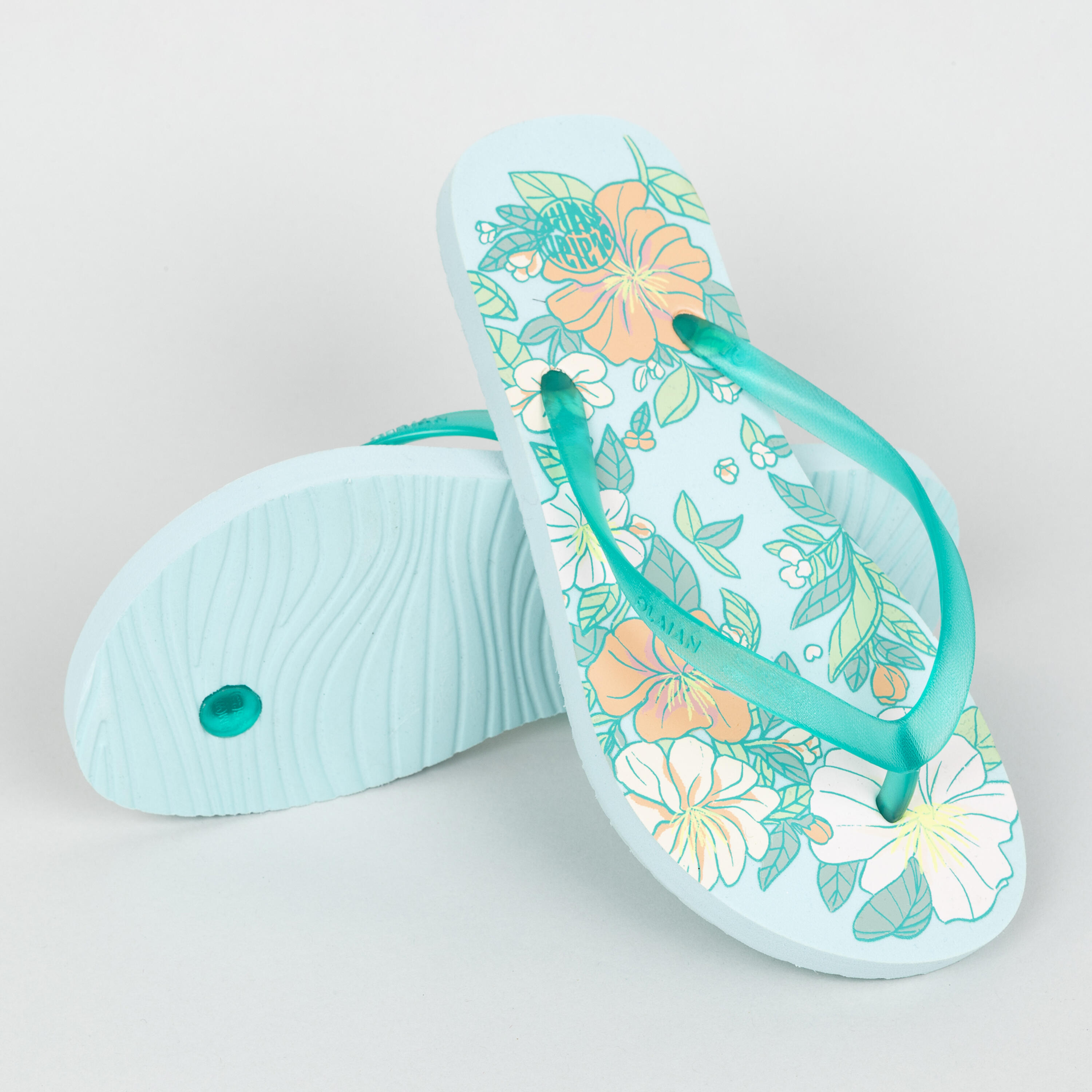 Grls' Flip-Flops - 120 Flower turquoise 4/5