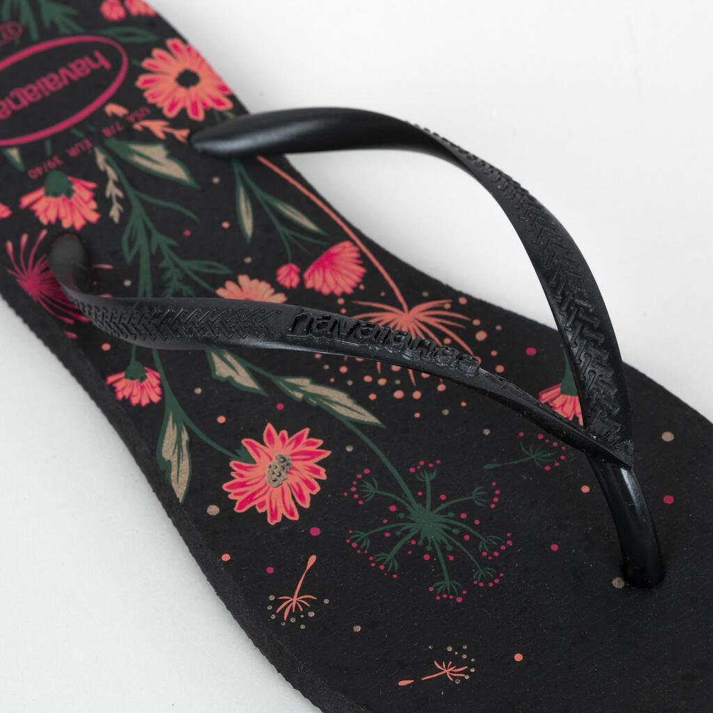 Zehensandalen Damen Slim Floral schwarz