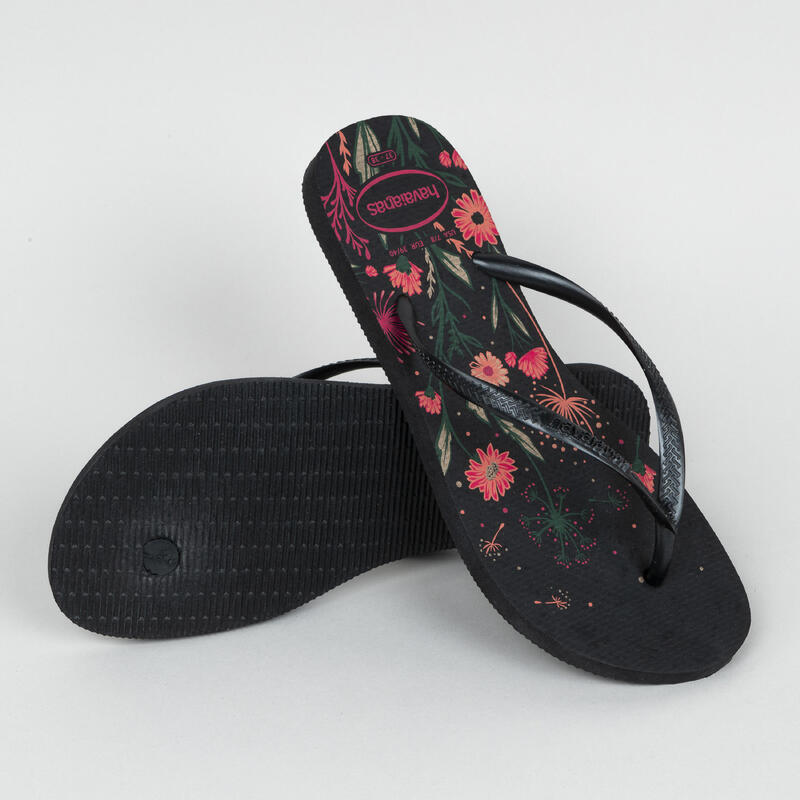 Papuci SLIM Floral Negru Damă