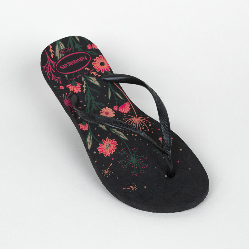 Chinelos Slim Mulher Floral Preto