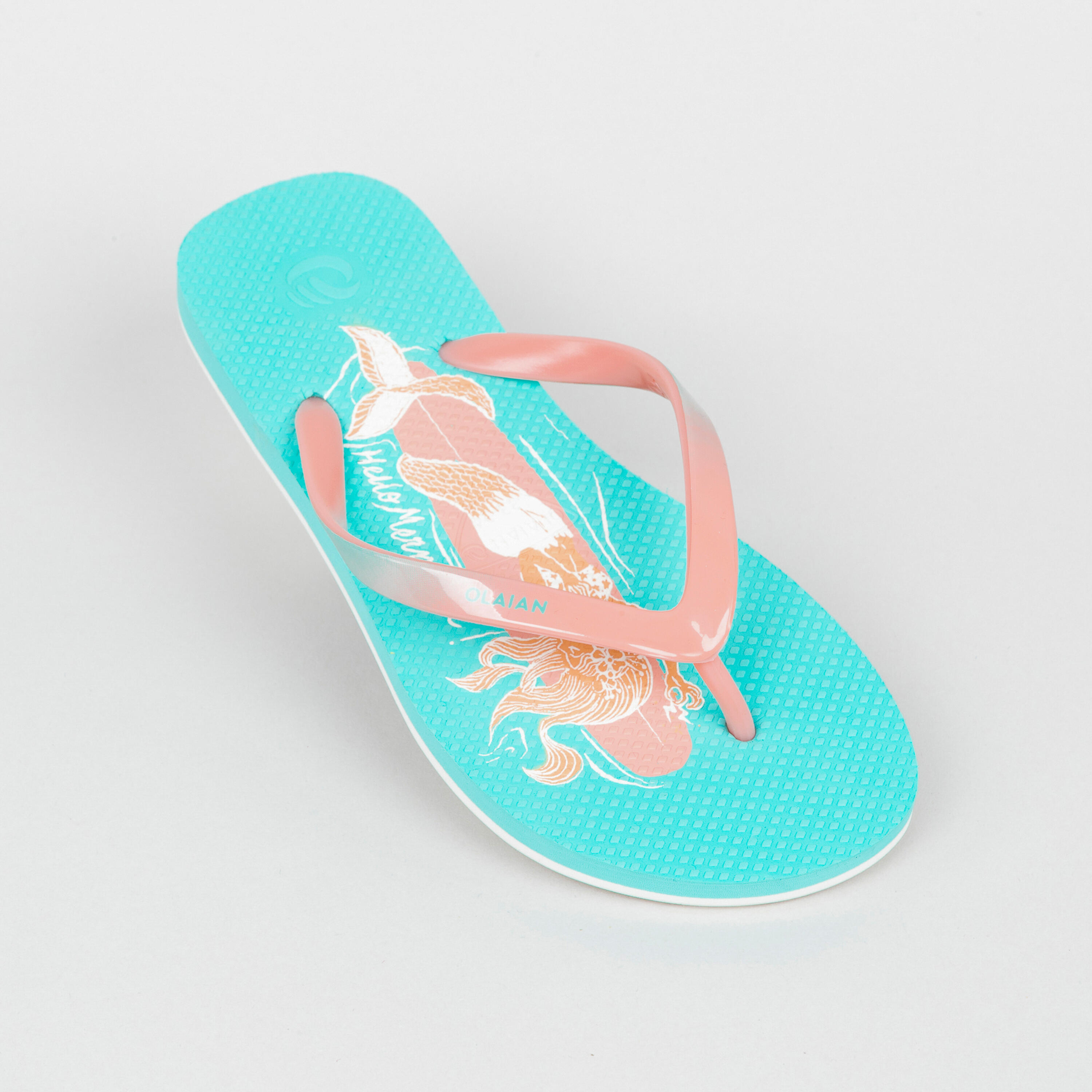 Olaian - Tongs Fille - 190 Surfmermaid - Tongs - Surf Bodyboard Ski Nautique - Bleu-rose-vert - 33 - Decathlon