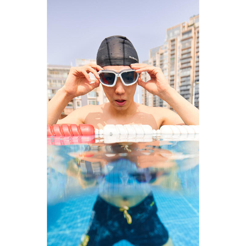 Zwembril voor zwembad ACTIVE getinte glazen grote maat zwart/wit