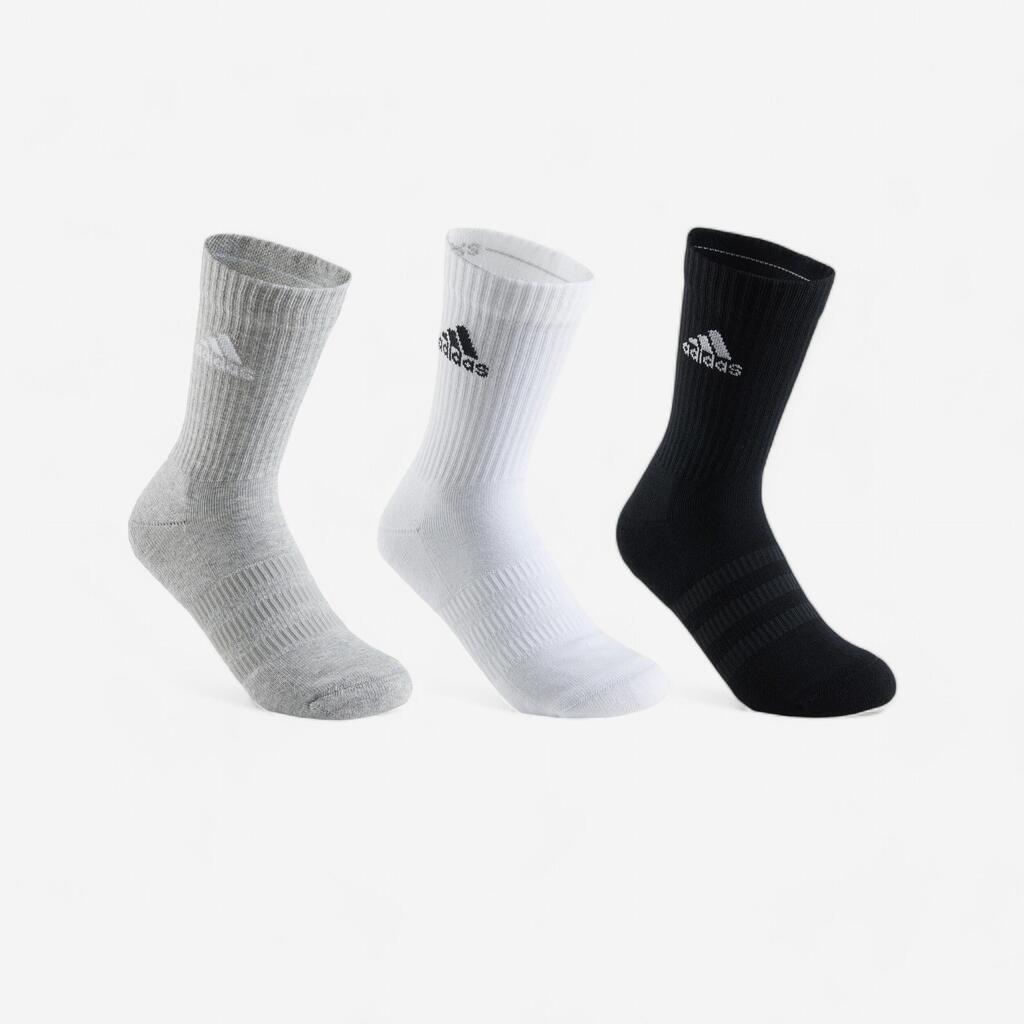 ДЪЛГИ СПОРТНИ ЧОРАПИ ADIDAS, 3 ЧИФТА, СИВО/БЯЛО/ЧЕРНО
