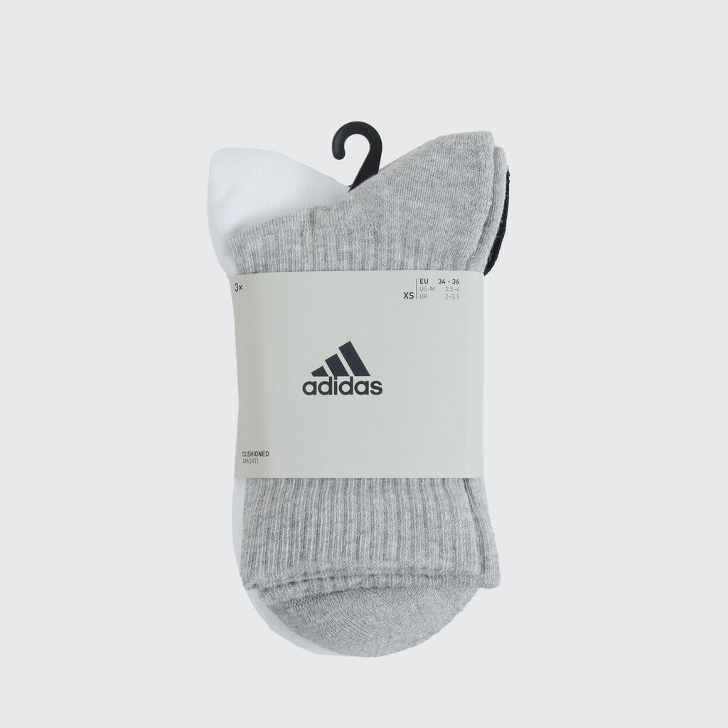 ДЪЛГИ СПОРТНИ ЧОРАПИ ADIDAS, 3 ЧИФТА, СИВО/БЯЛО/ЧЕРНО