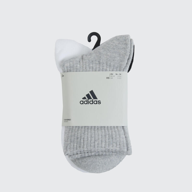 CHAUSSETTES DE SPORT HAUTES ADIDAS GRIS BLANC NOIR LOT DE 3