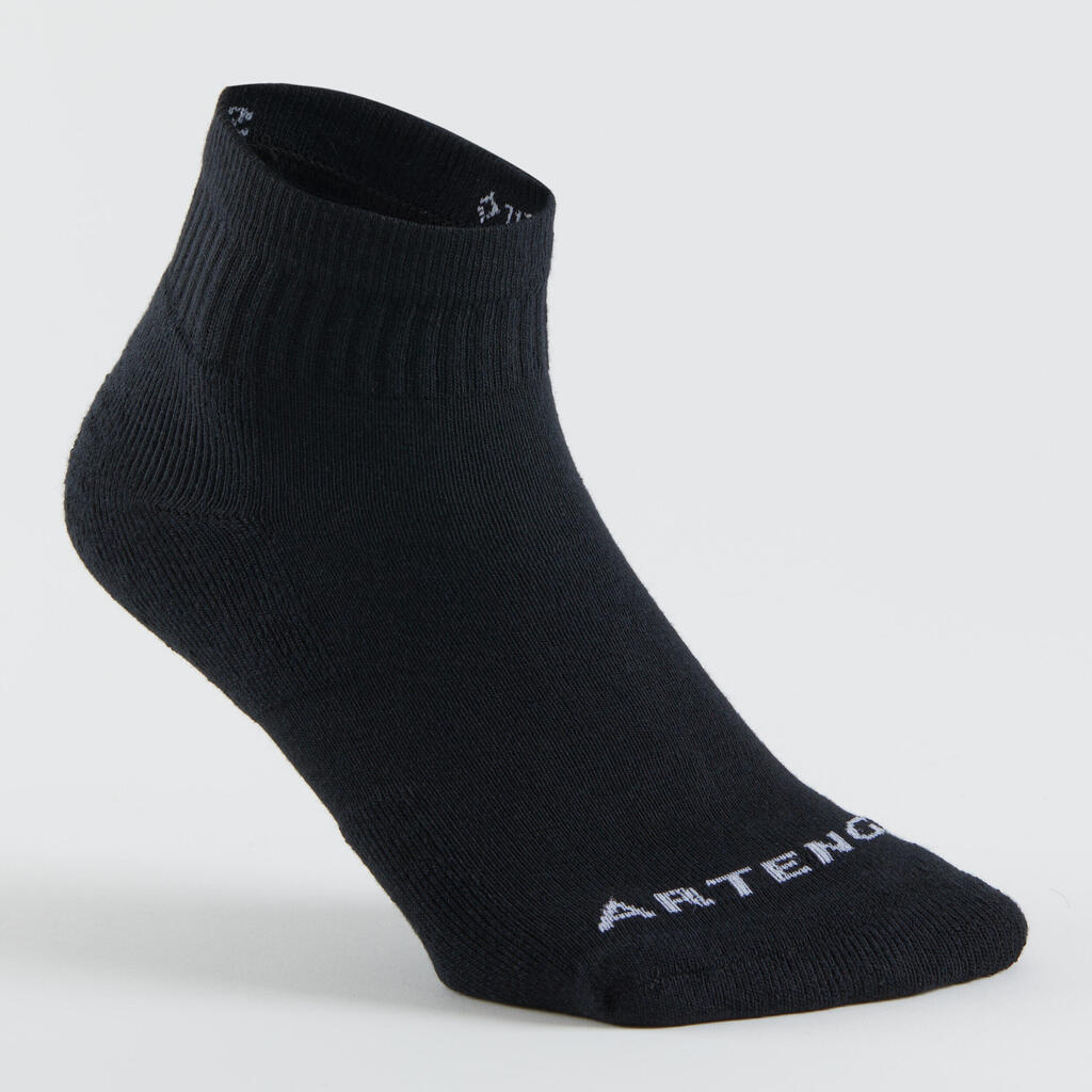 Stredne vysoké tenisové ponožky RS 100 3 páry čierne