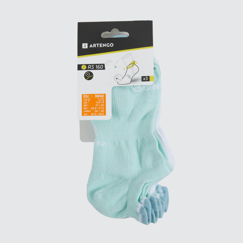 CHAUSSETTES DE SPORT BASSES ARTENGO RS 160 ROSE BLANC BLEU CHINE LOT DE 3