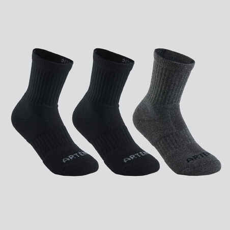 Kids' High Sports Socks RS 500 Tri-Pack - Black/Grey