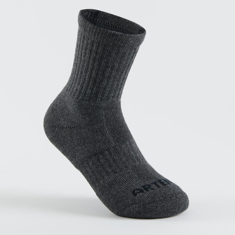Vysoké tenisové ponožky RS500 černé a šedé 3 páry 