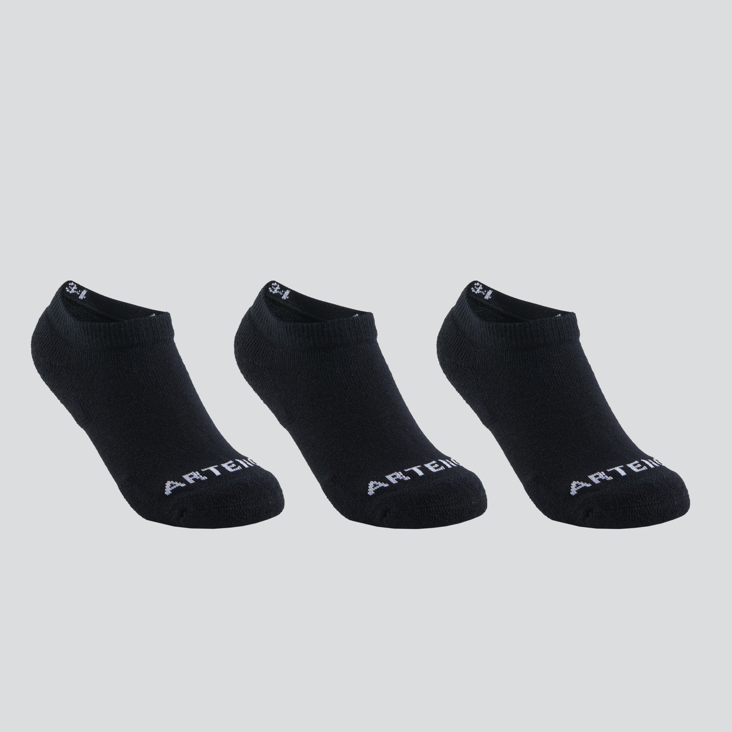 ARTENGO Kids' Low-Cut Racket Sports Socks RS 100 Tri-Pack - Black