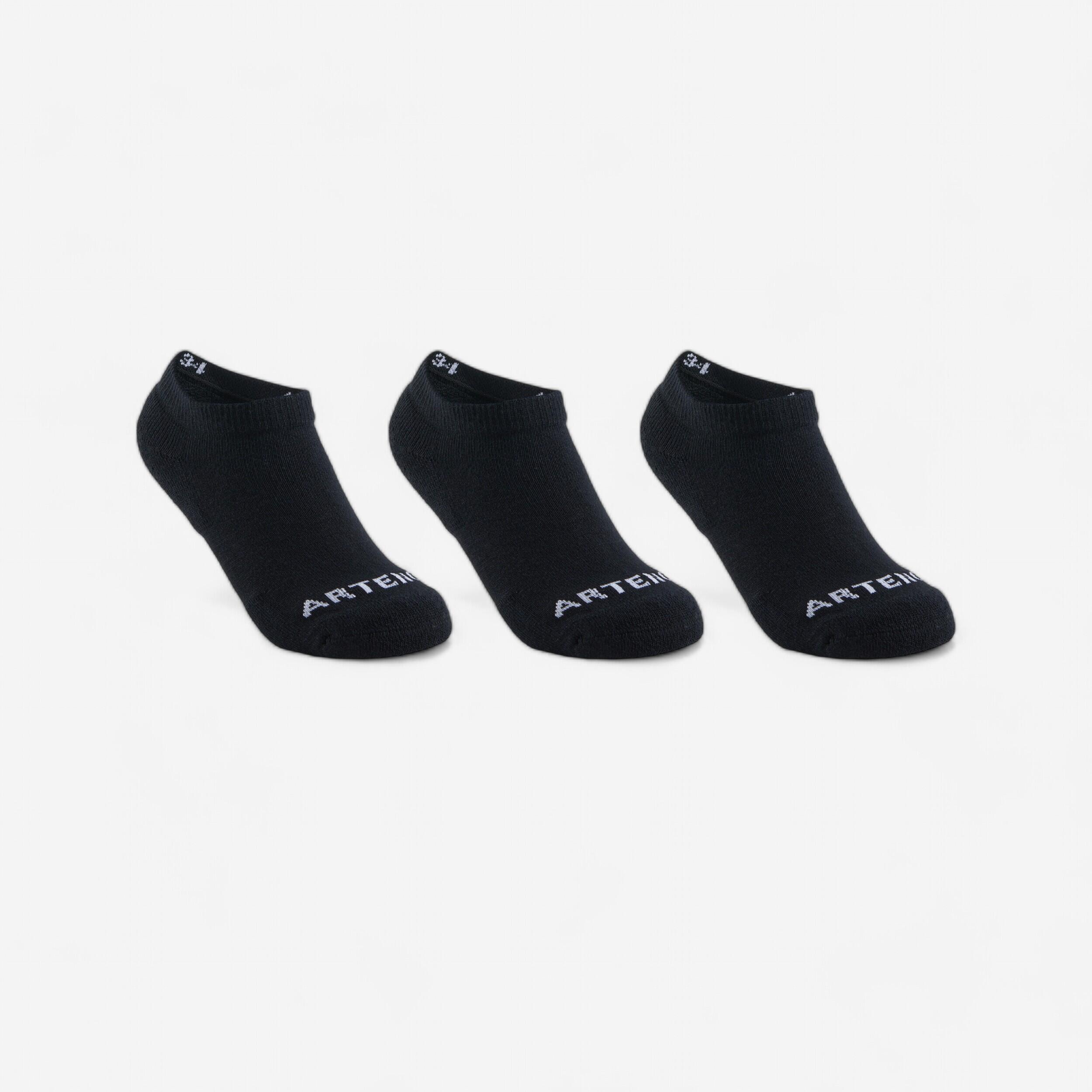 CHILDREN'S LOW RACQUET SPORTS SOCKS ARTENGO RS 100 BLACK PACK OF 3