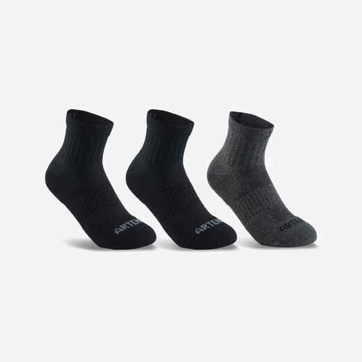 
      Kids' Mid Sports Socks RS 500 Tri-Pack - Black/Grey
  