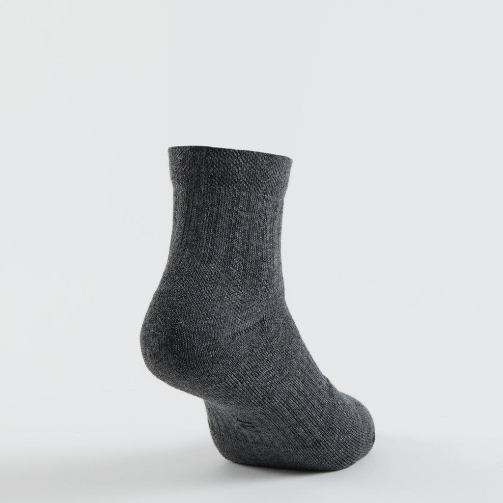 CHAUSSETTES DE SPORT ENFANT MI-HAUTES ARTENGO RS 500 NOIR GRIS LOT DE 3