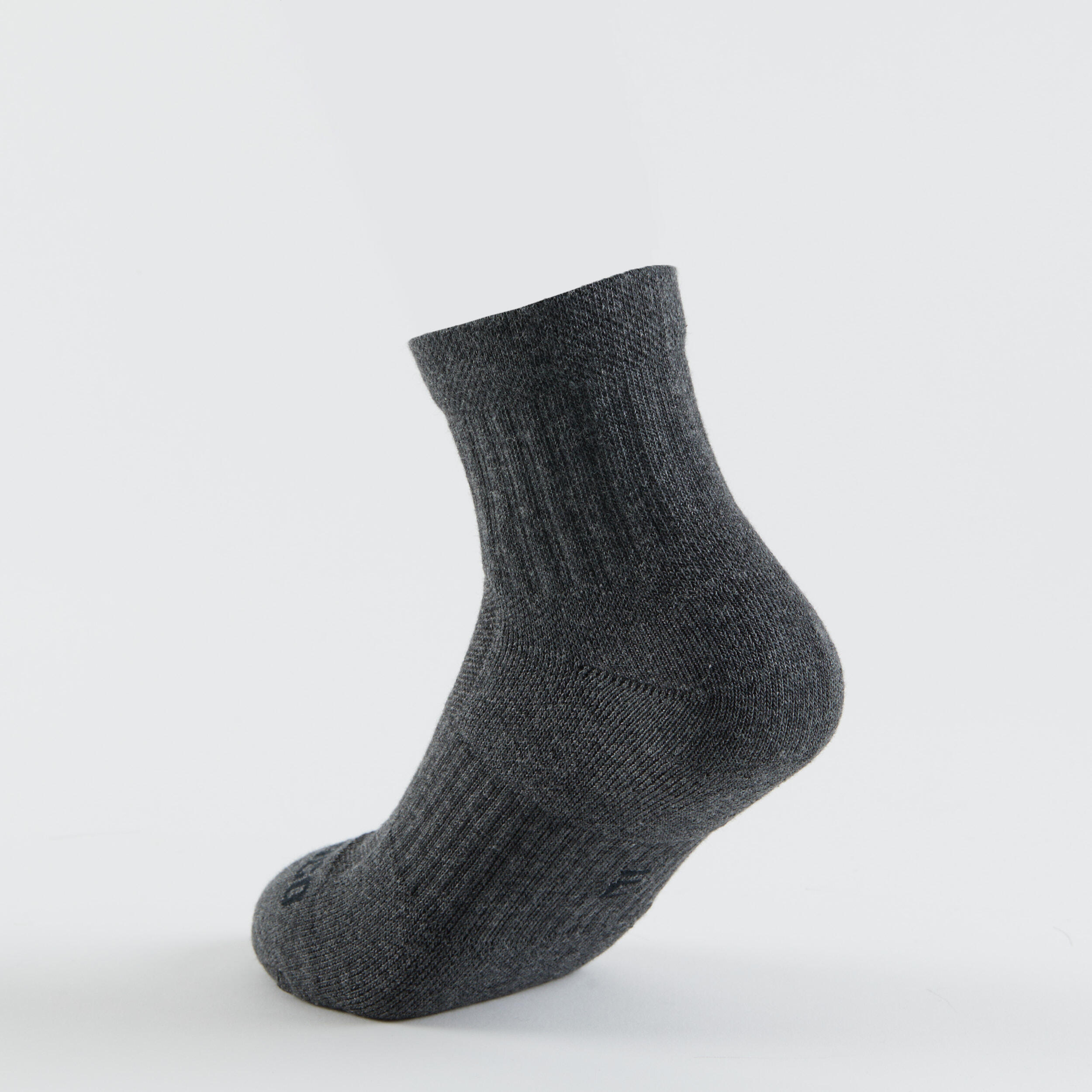 CHILDREN'S HALF-HEIGHT SPORTS SOCKS ARTENGO RS 500 BLACK GREY PACK OF 3