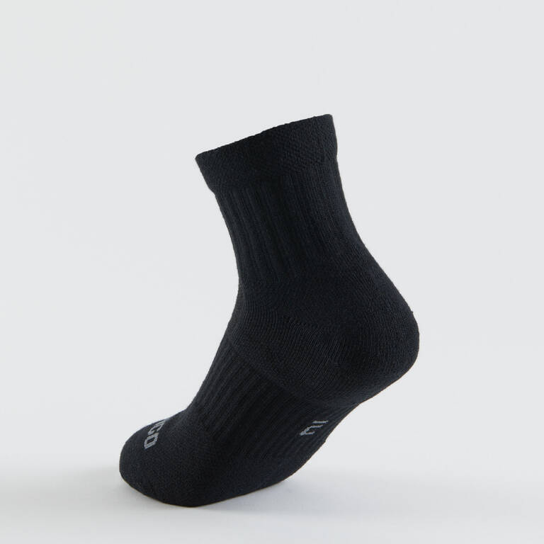 Kids' Mid Sports Socks RS 500 Tri-Pack - Black/Grey